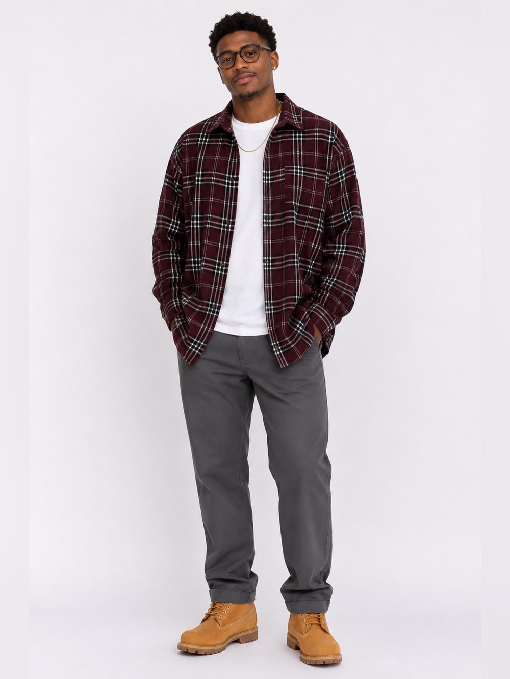 Men's Burgundy Plaid Casual Button Down Shirt - Picture 1 of 6